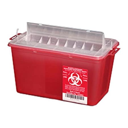 Ppi Plasti-Products 4-Quart Sharps Container, Horizontal Entry, Red, Case of 25 145004